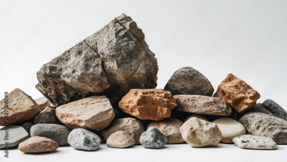 Stone isolated, Cliff Rock Mountain podium set against a white background for displaying products. Stone isolated, Cliff Rock Mountain podium set against a white background for displaying products.