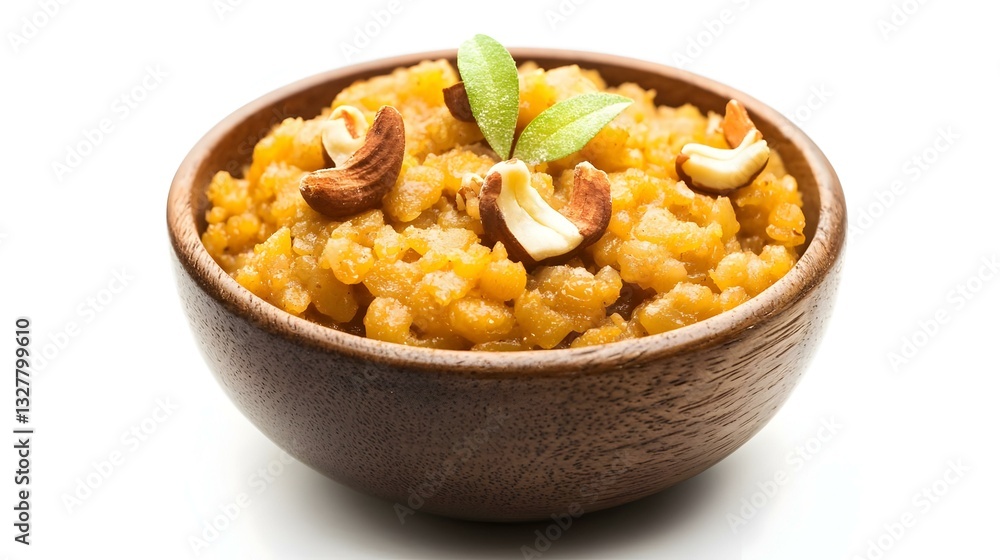Sooji halwa bowl on white background Sooji halwa bowl on white background
