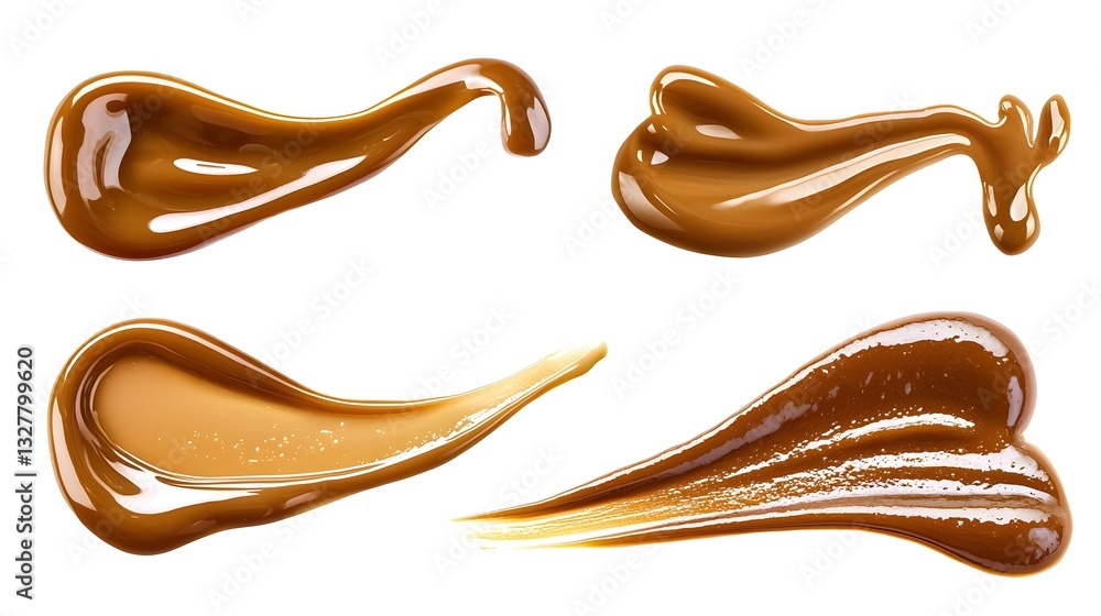 Set of different caramel smears isolated Set of different caramel smears isolated