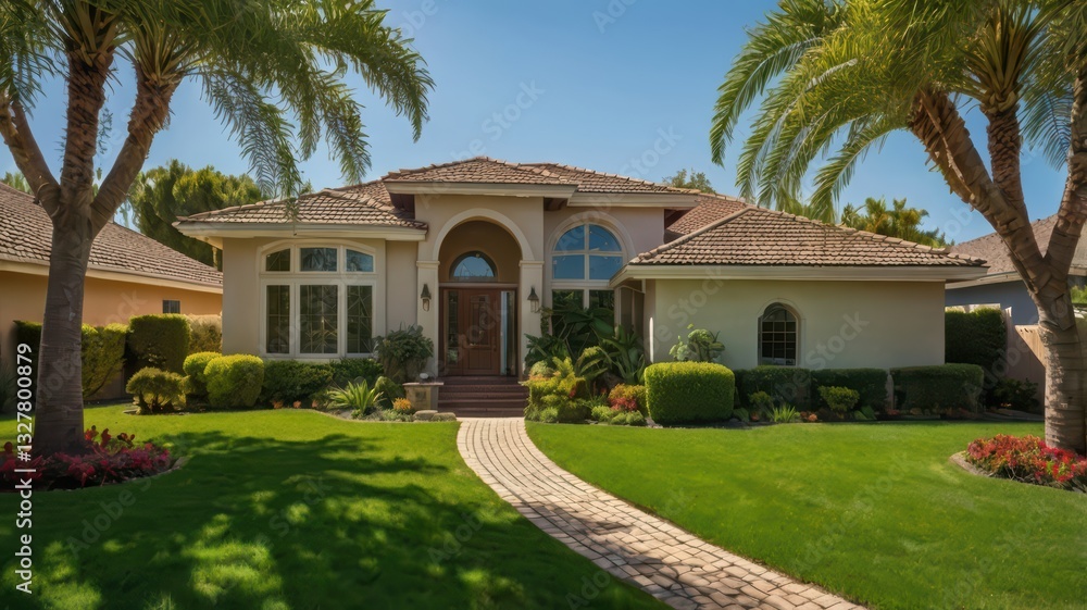 Fototapeta premium luxury villa with pool and garden