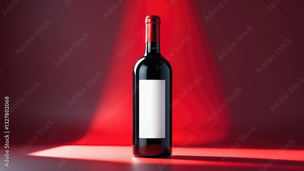 Red wine bottle mockup featuring a white label set against a backdrop. Negative space available for text insertion. Concept of drink and food, alcoholic beverage. Red wine bottle mockup featuring a white label set against a backdrop. Negative space available for text insertion. Concept of drink and food, alcoholic beverage.