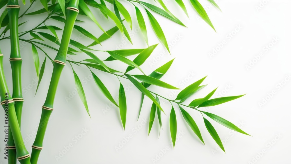 Obraz premium Green bamboo leaves on a white background, isolated.