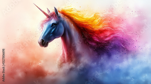 Wallpaper Mural Unicorn Portrait in Front of Magical Background Lovely Cartoon of Horse, one Horn Magical Rainbow Colors in Portrait Horse. Awesome Unicorn as Beautiful Background Trendy Pony with One Unicorn Torontodigital.ca