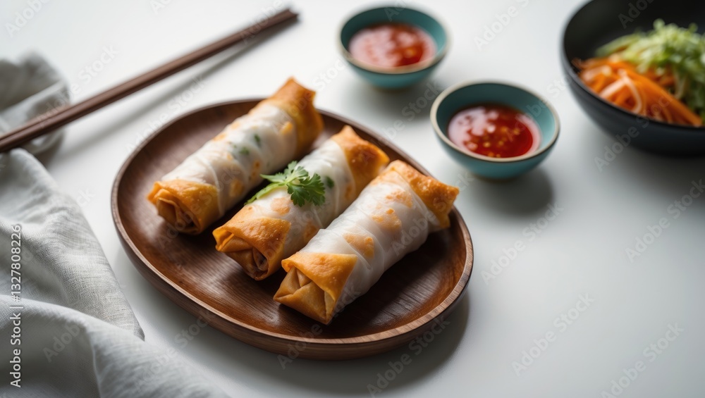 spring roll and sauce served on a plate spring roll and sauce served on a plate