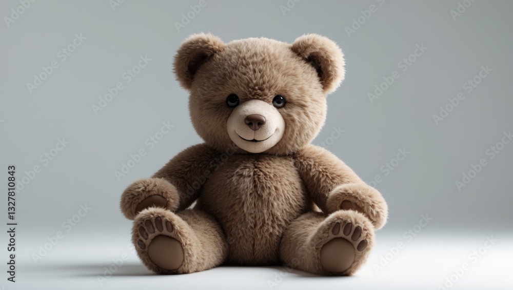Obraz premium soft brown teddy bear sitting alone on white background