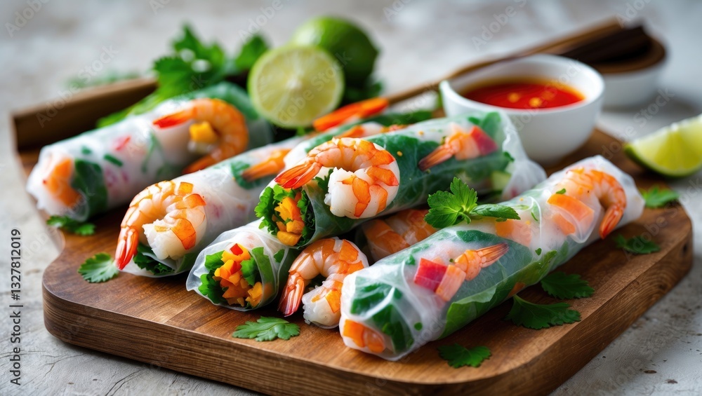 Spring roll filled with seafood and vegetables wrapped in rice paper Spring roll filled with seafood and vegetables wrapped in rice paper