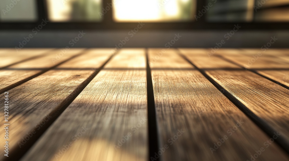 Warm Sunlight Casting Shadows on Wooden Planks Inside Room Warm Sunlight Casting Shadows on Wooden Planks Inside Room