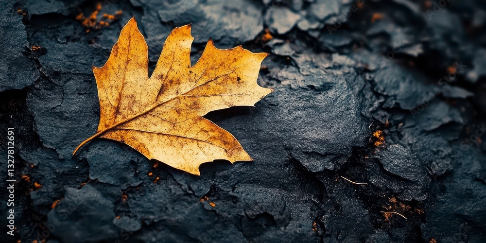 A vibrant yellow maple leaf rests on a textured dark surface, showcasing the beauty of autumn and nature transition. A vibrant yellow maple leaf rests on a textured dark surface, showcasing the beauty of autumn and nature transition.