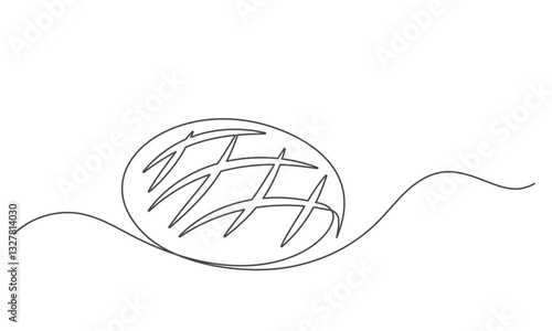 Bread continuous one line isolated on white background. Bakery symbol art drawing. Bread design outline. Editable stroke. Vector illustration