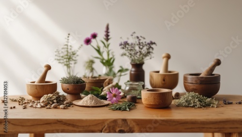 Wallpaper Mural Natural medicine displayed on a wooden table background Torontodigital.ca