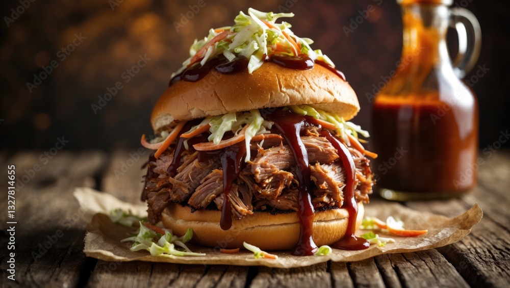 homemade pulled pork sandwich with caramelized onions and BBQ sauce homemade pulled pork sandwich with caramelized onions and BBQ sauce