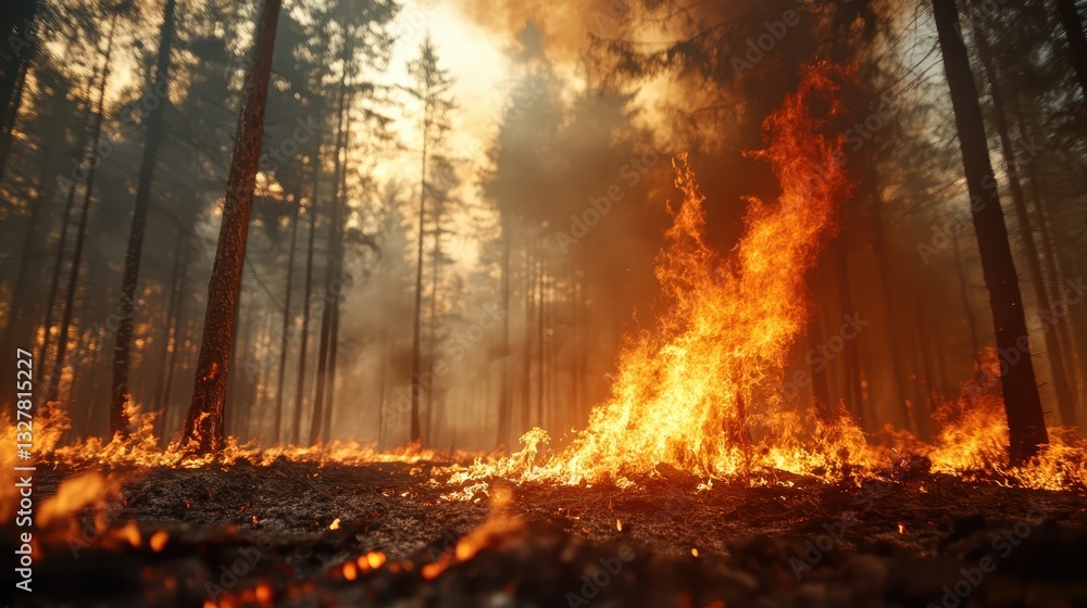 A fierce fire engulfs a forest, creating a dramatic scene that highlights the destructive nature of wildfires and the impact on natural landscapes and ecosystems. A fierce fire engulfs a forest, creating a dramatic scene that highlights the destructive nature of wildfires and the impact on natural landscapes and ecosystems.