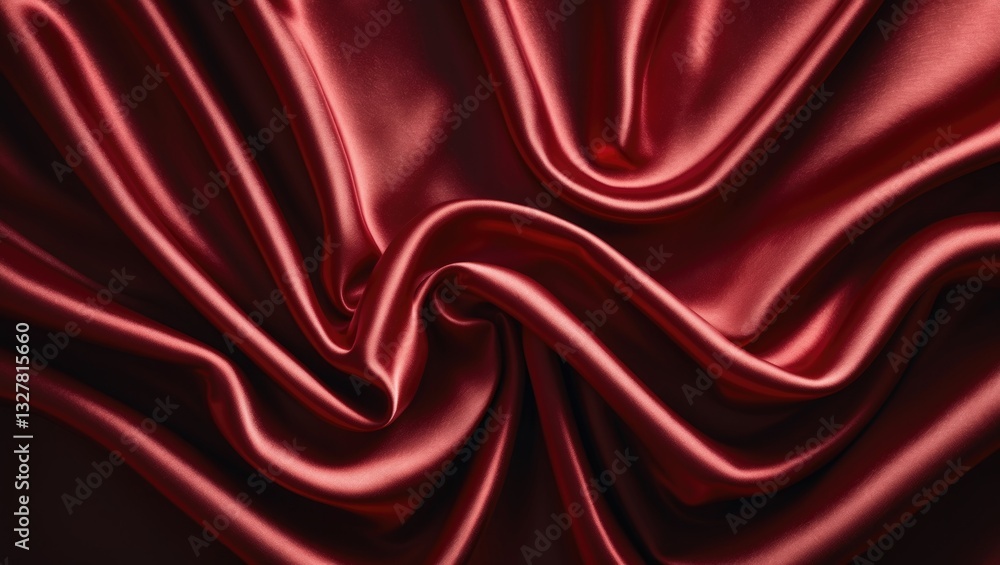 Fototapeta premium Staged red satin with folds and blank area for text or product placement.
