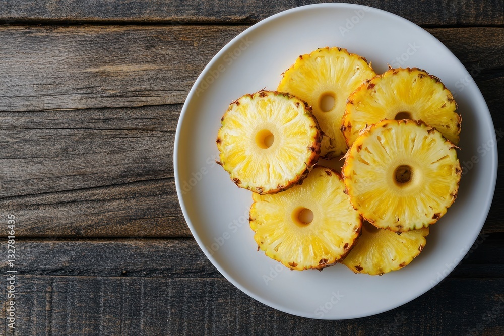 Pineapple Slices on Plate Fresh Tropical Fruit Close Up Still Life Pineapple Slices on Plate Fresh Tropical Fruit Close Up Still Life