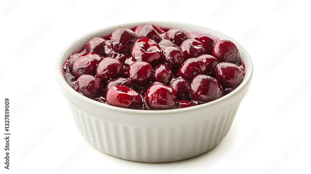 A bowl of cherry clafoutis isolated on a white A bowl of cherry clafoutis isolated on a white