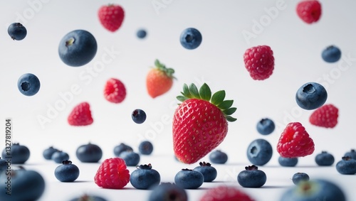Wallpaper Mural Falling mix of wild berries, isolated on a white background, with selective focus. Torontodigital.ca
