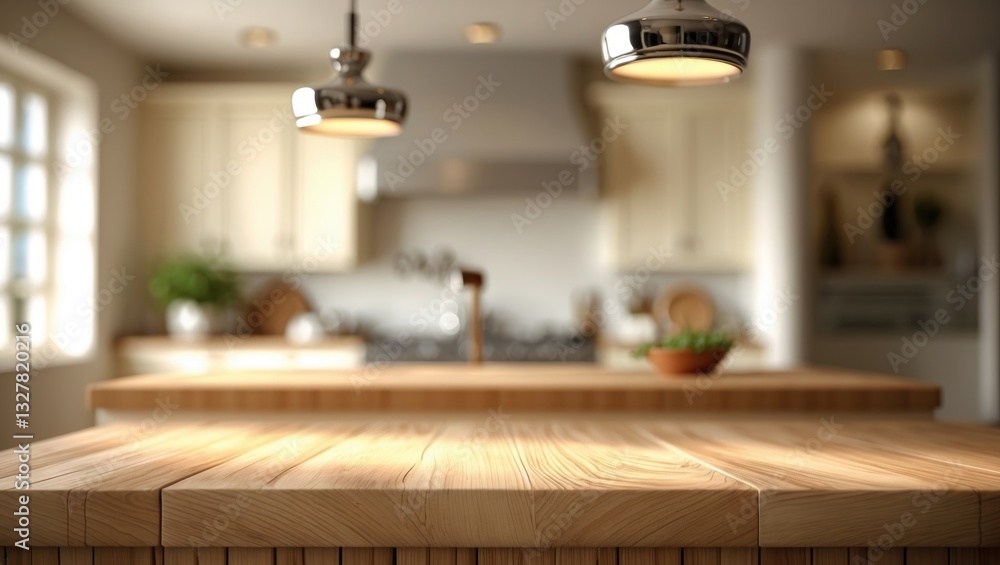 Free countertop space background with blurred kitchen interior Free countertop space background with blurred kitchen interior