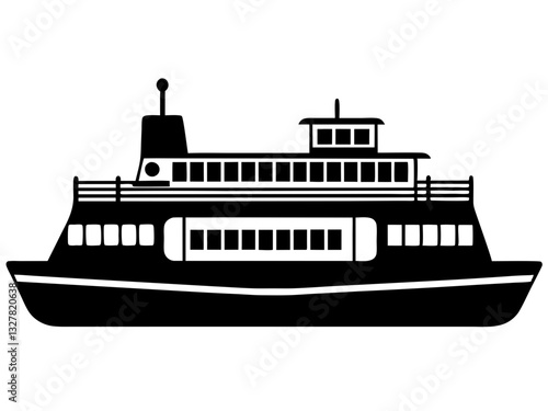 ferry black silhouette vector, Simple silhouette Design vector icon with white background. Water transportation vector illustration 