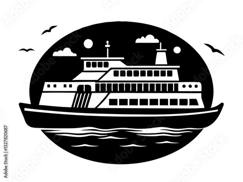 ferry black silhouette vector, Simple silhouette Design vector icon with white background. Water transportation vector illustration 