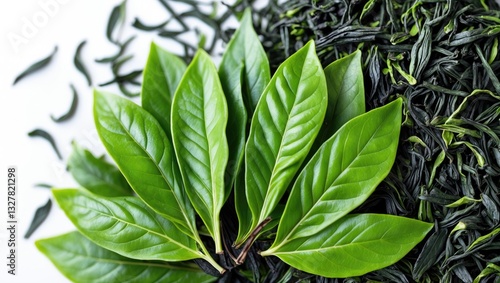 Wallpaper Mural Green tea with leaves isolated on a white background Torontodigital.ca