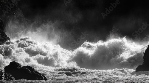 Obraz na płótnie Fierce Waves Crashing Against Rocky Shoreline w salonie