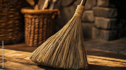 Wallpaper Mural A close up view of a straw broom on wood floor Torontodigital.ca