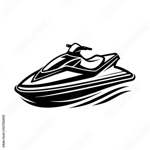 jet ski black silhouette vector, Simple silhouette Design vector icon with white background. Water transportation vector illustration 