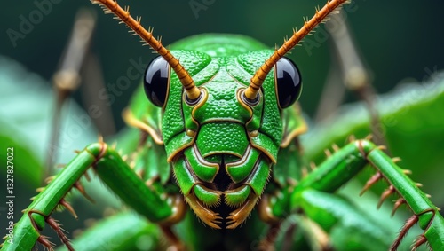 Fototapeta Naklejka Na Ścianę i Meble -  Close-up view of leaf insects, walking leaves, camouflaged leaf mimics. Selective focus.
