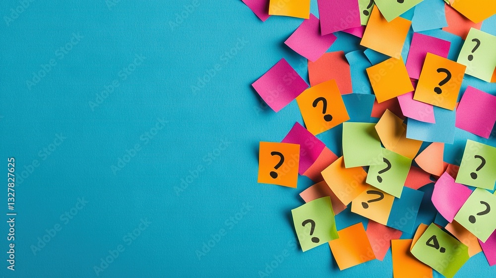 Obraz premium A stack of multicolored sticky notes featuring two question marks