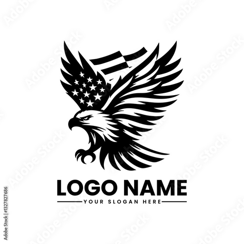 Majestic eagle with star-studded wings soaring in the sky, bold and patriotic symbol design for national pride and freedom