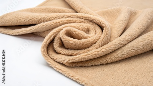 Beige Fleece Fabric Swirl on White Background