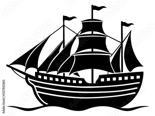 ship black silhouette vector, Simple silhouette Design vector icon with white background. Water transportation vector illustration 