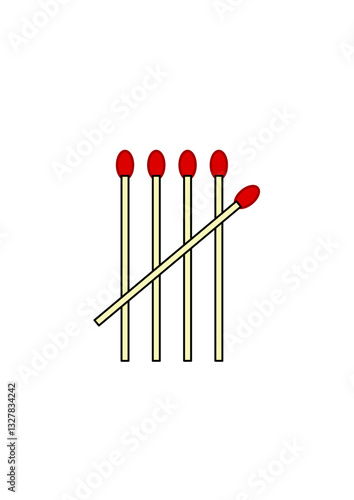 special arrangement of five matches, modern abstract vector graphics