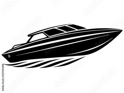speedboat black silhouette vector, Simple silhouette Design vector icon with white background. Water transportation vector illustration 