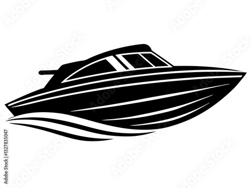speedboat black silhouette vector, Simple silhouette Design vector icon with white background. Water transportation vector illustration 