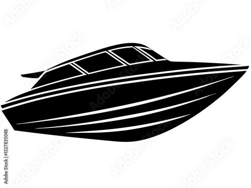 speedboat black silhouette vector, Simple silhouette Design vector icon with white background. Water transportation vector illustration 