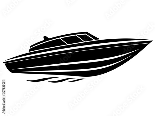 speedboat black silhouette vector, Simple silhouette Design vector icon with white background. Water transportation vector illustration 