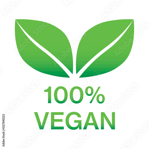 100% Vegan vector icon. Organic, bio, eco symbol. Vegan, no meat, lactose free, healthy, fresh and nonviolent food. Green vector illustration with leaves for stickers, labels,print, web and logos.