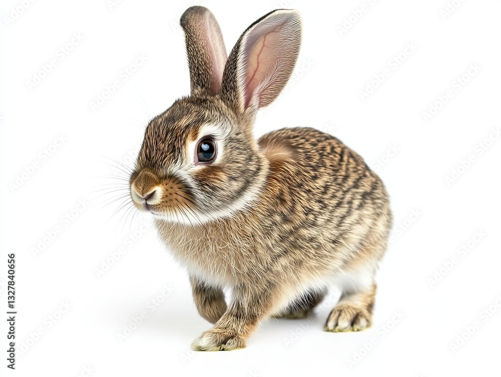 Obraz premium Adorable brown patterned rabbit posing on a bright white background