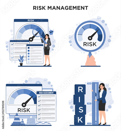 Set of Business risk management concept assessment planning strategy policy identify analyze mitigate risk
