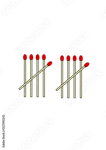special arrangement of ten matches in two groups of five each, modern abstract vector graphic
