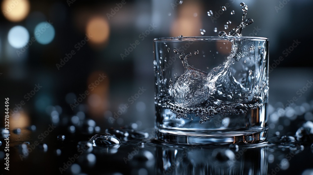 Sparkling water glass with ice Sparkling water glass with ice