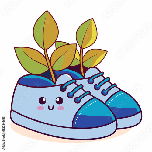 Creative eco-friendly shoes design with plant growth concept digital art playful environment optimistic viewpoint