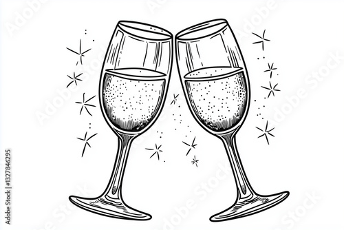 Vintage engraved illustration of clinking champagne glasses