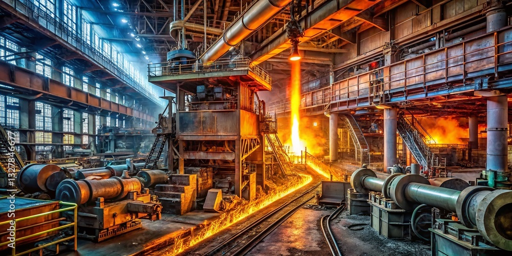 Fototapeta premium High-Resolution Stock Photo: Steel Mill Interior, Heavy Industry Production Line