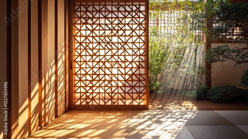 Obraz na płótnie A traditional Japanese wooden door with a diagonal lattice shoji screen w salonie
