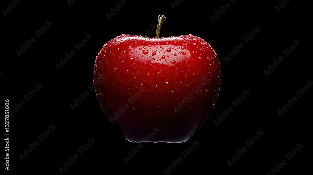 Obraz premium A Single Red Apple with Water Droplets against a Black Background