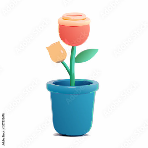 Colorful flower pot decoration home interior 3d art modern design close-up view creative concept
