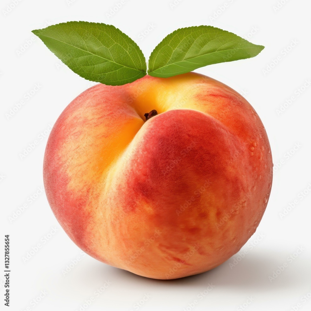 A vibrant peach cut in half, showcasing its juicy flesh and rich color against a white backdrop. A vibrant peach cut in half, showcasing its juicy flesh and rich color against a white backdrop.