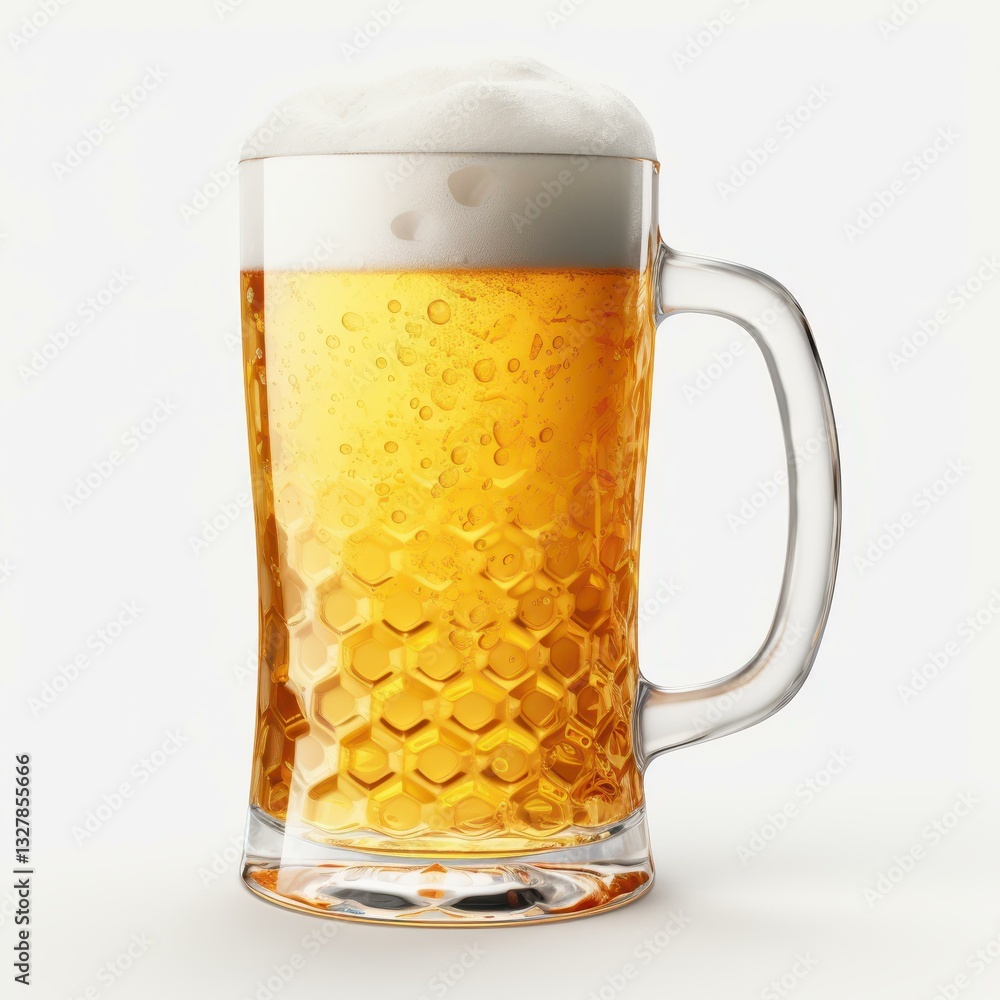 Enjoy a refreshing frothy beer mug design with a crisp white background, perfect for posters or party invites Enjoy a refreshing frothy beer mug design with a crisp white background, perfect for posters or party invites